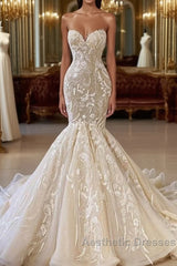 Ivory Sweetheart Strapless Long Mermaid Wedding Dresses