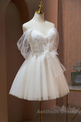 Ivory Sweetheart Tulle Short Party Dresses, Ivory Tulle With Lace Homecoming Dresses