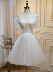 Ivory Tulle Short Sweetheart Knee Length Party Dress, Ivory Homecoming Dresses