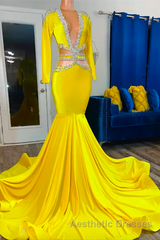 Jewel Mermaid Lace Sequined Beaded Floor-length Long Sleeve Evening Prom Dresses