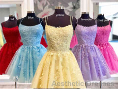 Lace Applique A-line Homecoming Dresses Short Evening Prom Dresses,Semi Formal Dresses