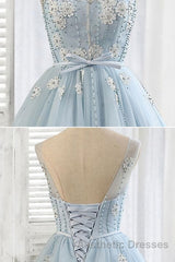 Light blue tulle short Evening Prom Dresses, blue homecoming Dresses