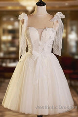 Light Champagne Spaghetti Strap Short Evening Prom Dresses, Cute A-Line Tulle Evening Party Dresses