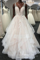 Light champagne tulle lace long Evening Prom Dresses, tulle evening Dresses