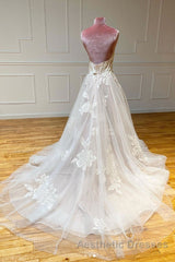 Light champagne tulle lace long Evening Prom Dresses tulle lace formal Dresses