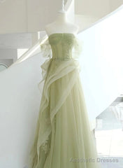 Light Green Tulle with Beaded A-line Prom Dress Light Green Evening Dress Party Dress