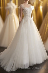 A-Line Tulle Lace Long Evening Prom Dresses, Evening Prom Party Dresses