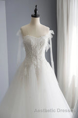 A-Line Tulle Lace Long Evening Prom Dresses, Evening Prom Party Dresses