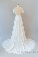 Long A-line Chiffon Backless Wedding Dresses with Sleeves