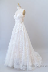 Long A-line Sweetheart Appliques Lace Tulle Wedding Dresses