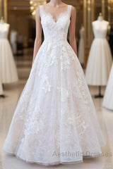 Long A-line Sweetheart Appliques Lace Tulle Wedding Dresses
