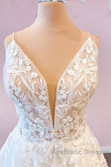 Long A-Line Sweetheart Spaghetti Straps Tulle Wedding Dresses