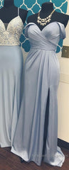 Long Chiffon V-Neck Off Shoulder Formal Dresses Leg Slit Bridesmaid Dresses