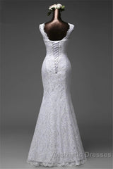 Long Jewel Long Mermaid Wedding Dresses Bride Gown With Lace