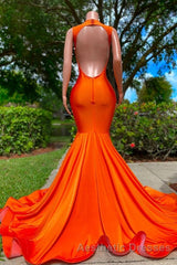 Long Mermaid Deep Sequined V-neck Stretch Satin Backless Evening Prom Dresses with Appliques