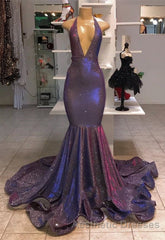 Long Mermaid Halter Sequins Formal Evening Prom Dresses