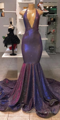 Long Mermaid Halter Sequins Formal Evening Prom Dresses