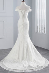 Long Mermaid Lace Off Shoulder Lace-up Wedding Dresses