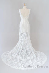 Long Mermaid Sweetheart Lace Backless Wedding Dresses