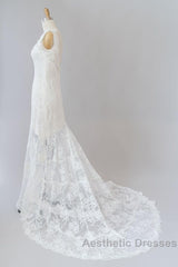 Long Mermaid Sweetheart Lace Backless Wedding Dresses