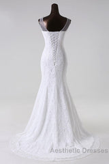 Long Scoop Lace Mermaid Wedding Dresses Bridal Dresses
