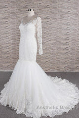 Long Sleeve Mermaid Sweetheart Appliques Lace Backless Wedding Dresses