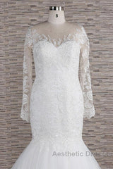 Long Sleeve Mermaid Sweetheart Appliques Lace Backless Wedding Dresses