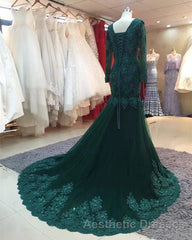 Long Sleeves V-neck Lace Evening Prom Mermaid Dresses,Women Evening Prom Dresses