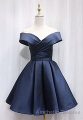 A-Line Satin Off the Shoulder Short Evening Prom Dresses, Mini Evening Prom Party Dresses