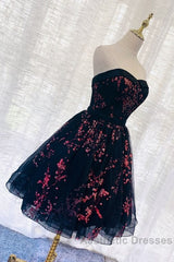 Lovely Black Sweetheart Short Homecoming Dresses, Black Evening Prom Dresses