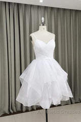 Lovely White Tulle V-Neck Short Party Dresses,Homecoming Dresses