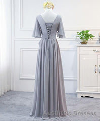 Simple V Neck Chiffon Long Evening Prom Dresses, Bridesmaid Dresses