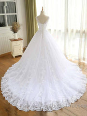 Luxurious Lace Beaded Wedding Dresses New Arrival V Neck Straps Long Ball Gown Wedding Party Bridal Dresses