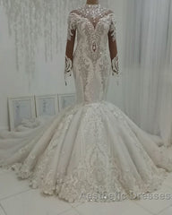 Luxurious Sparkle Beaded High neck Fit and Flare Mermaid Wedding Dresses