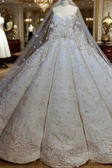 Luxurious Strapless Lace Appliques Beading Sleeveless Ball Gown Wedding Dresses