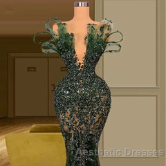 Luxury See Through Beaded Evening Prom Dresses Bodycon Sexy Evening Prom Evening Dresses