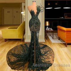 Luxury See Through Beaded Evening Prom Dresses Bodycon Sexy Evening Prom Evening Dresses