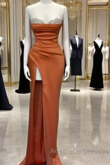 Mermaid Beaded Sweetheart Slit Satin Dresses