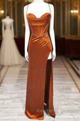 Mermaid Burnt Orange Satin Cross Back Dresses