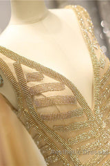 Mermaid Deep V-Neck Gold Beaded Evening Prom Dresses