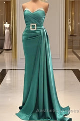 Mermaid Green Beaded Strapless Satin Dresses