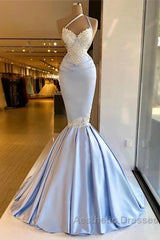 Mermaid One Shoulder Satin Beaded Long Evening Prom Dresses Sequin Appliqu Evening Dresses
