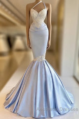 Mermaid One Shoulder Satin Beaded Long Evening Prom Dresses Sequin Appliqu Evening Dresses