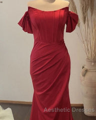 Mermaid Red Satin Corset Dresses Off The Shoulder