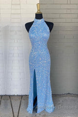 Mermaid Sequin Halter Slit Dresses