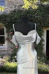 Mermaid Silver Satin Cold Shoulder Dresses