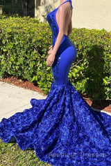 Mermaid Spaghetti strap Appliques Lace Sequined Open Back Floor-length Sleeveless Evening Prom Dresses