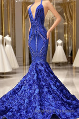 Mermaid Spaghetti strap Appliques Lace Sequined Open Back Floor-length Sleeveless Evening Prom Dresses