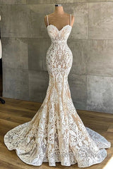 Mermaid Spaghetti-Straps Lace Sleeveless Wedding Dresses
