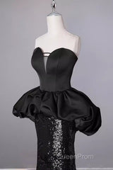 Mermaid Sweetheart Long Black Sequin Evening Prom Dresses